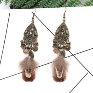 Bohemian charms and bead feathered dangle earrings